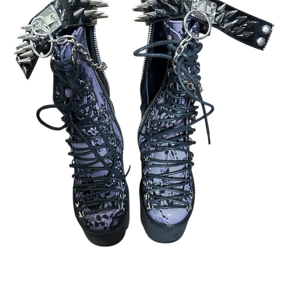 Dolls Kill Black and Purple Haunted Traitor Lace Boots - Picture 4 of 11